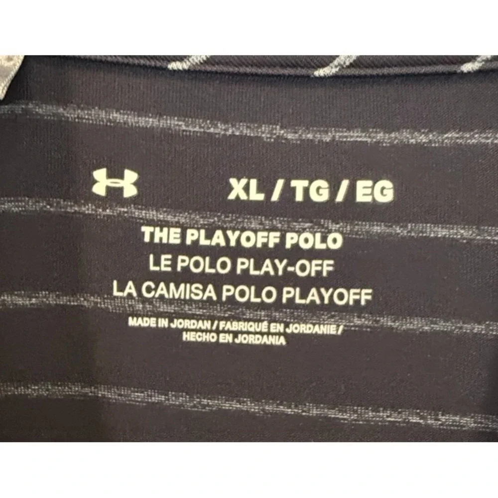 Under Armour Mens XL Polo Shirt Black White Striped Short Sleeve Golf Activewear